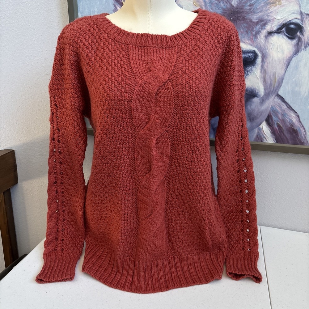 Ecote Women's M Orange Wool Alpaca Blend‎ Cable Knit Long Sleeve Sweater
